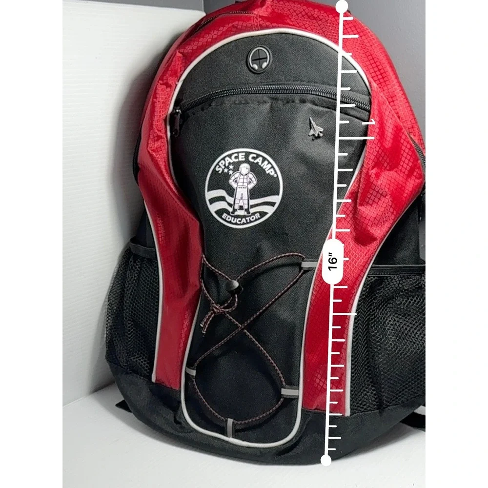 Vintage Space Camp Educator Backpack Red Black Nylon Laptop Bag Jet Pin 16x12.5